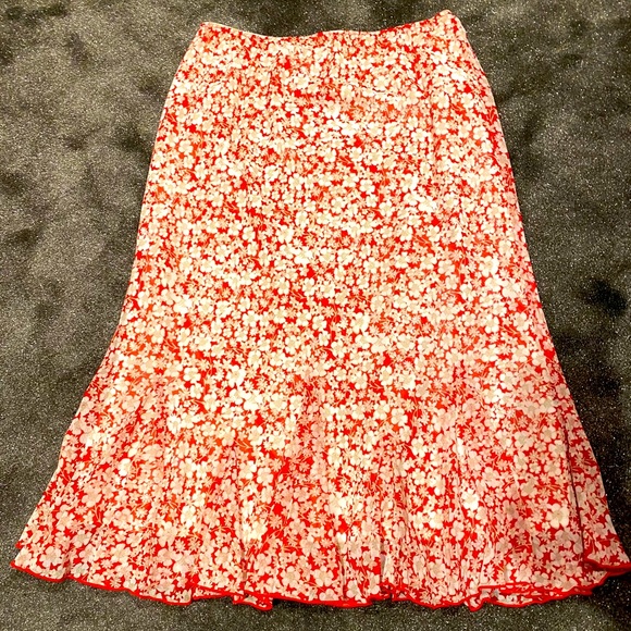 Christopher and Banks red floral skirt